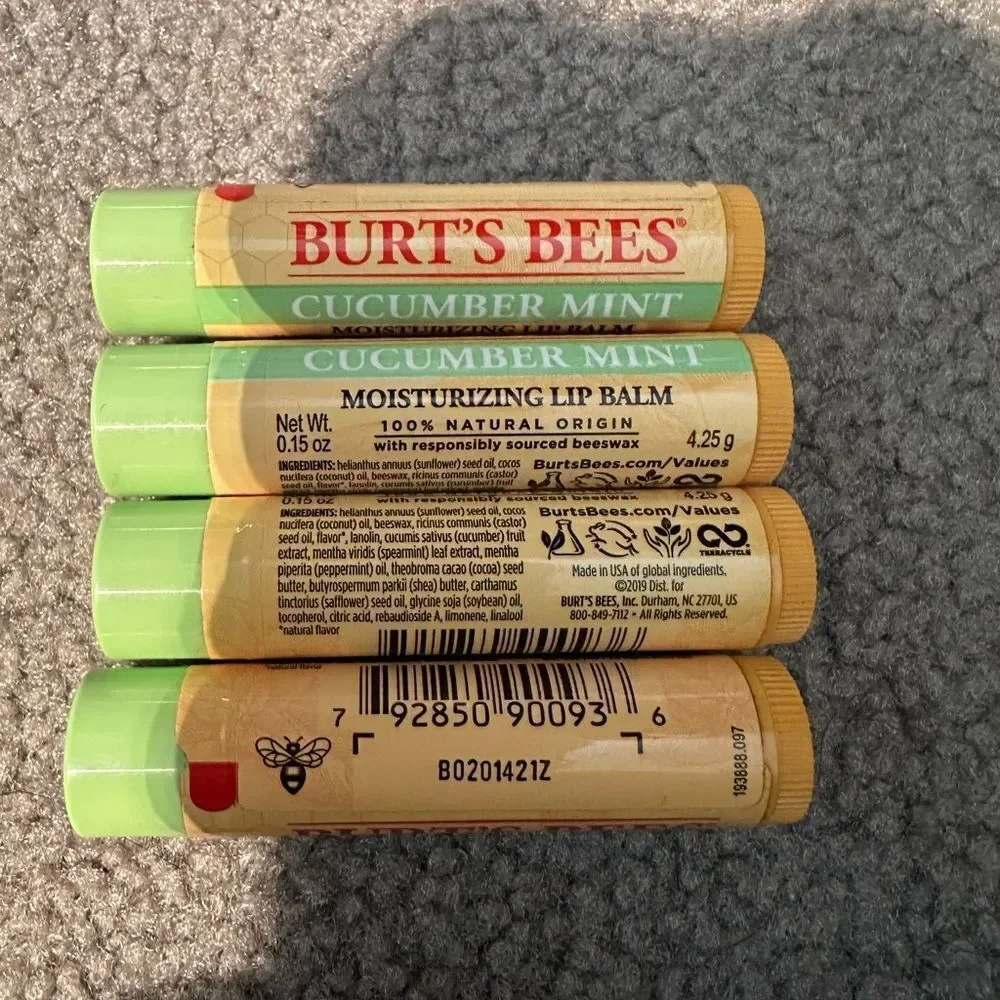 Burt's Bees 4 Pk cucumber mint moisturizing natural lip balm